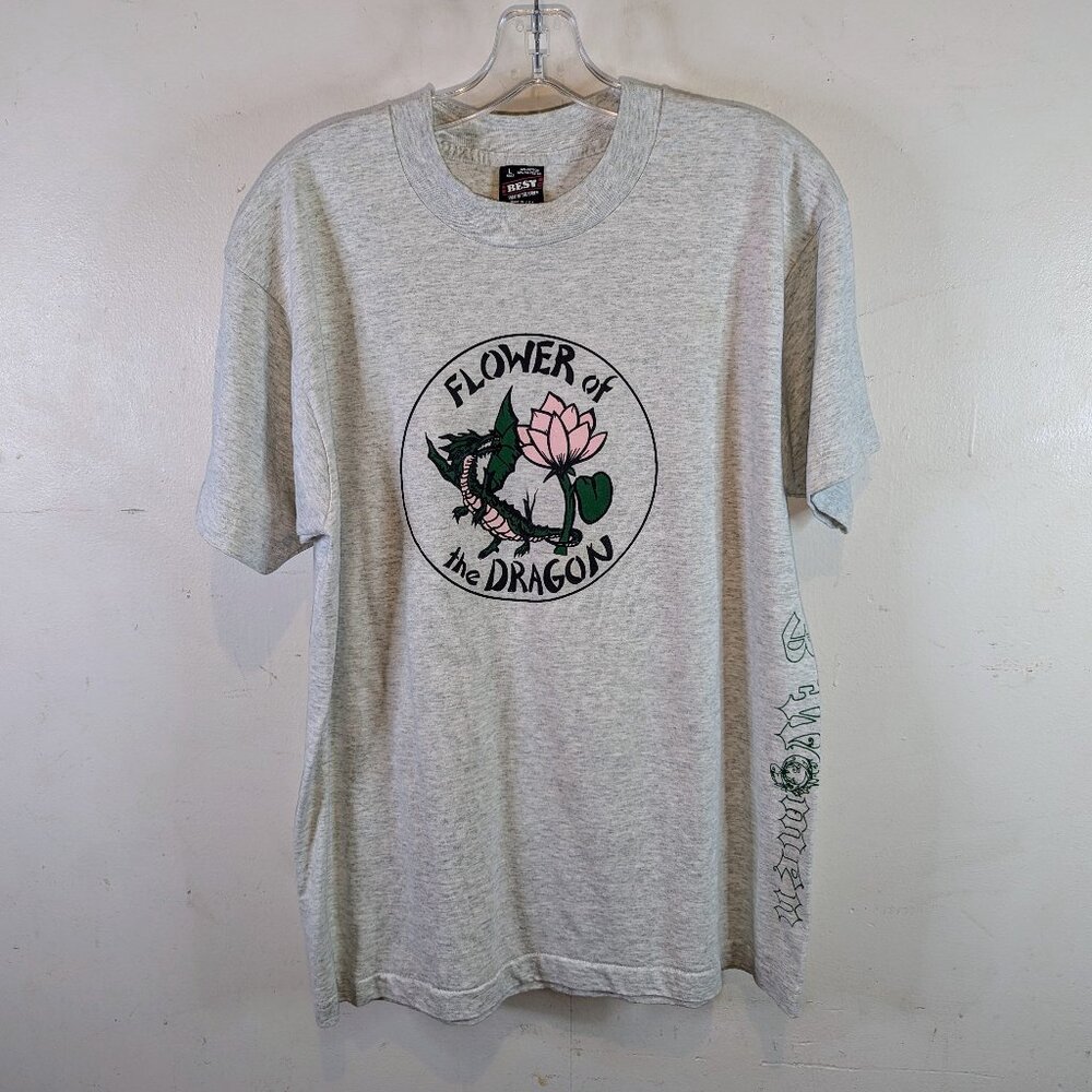 VTG 3 Women Dragon of the Flower T Shirt Heather Gray Large